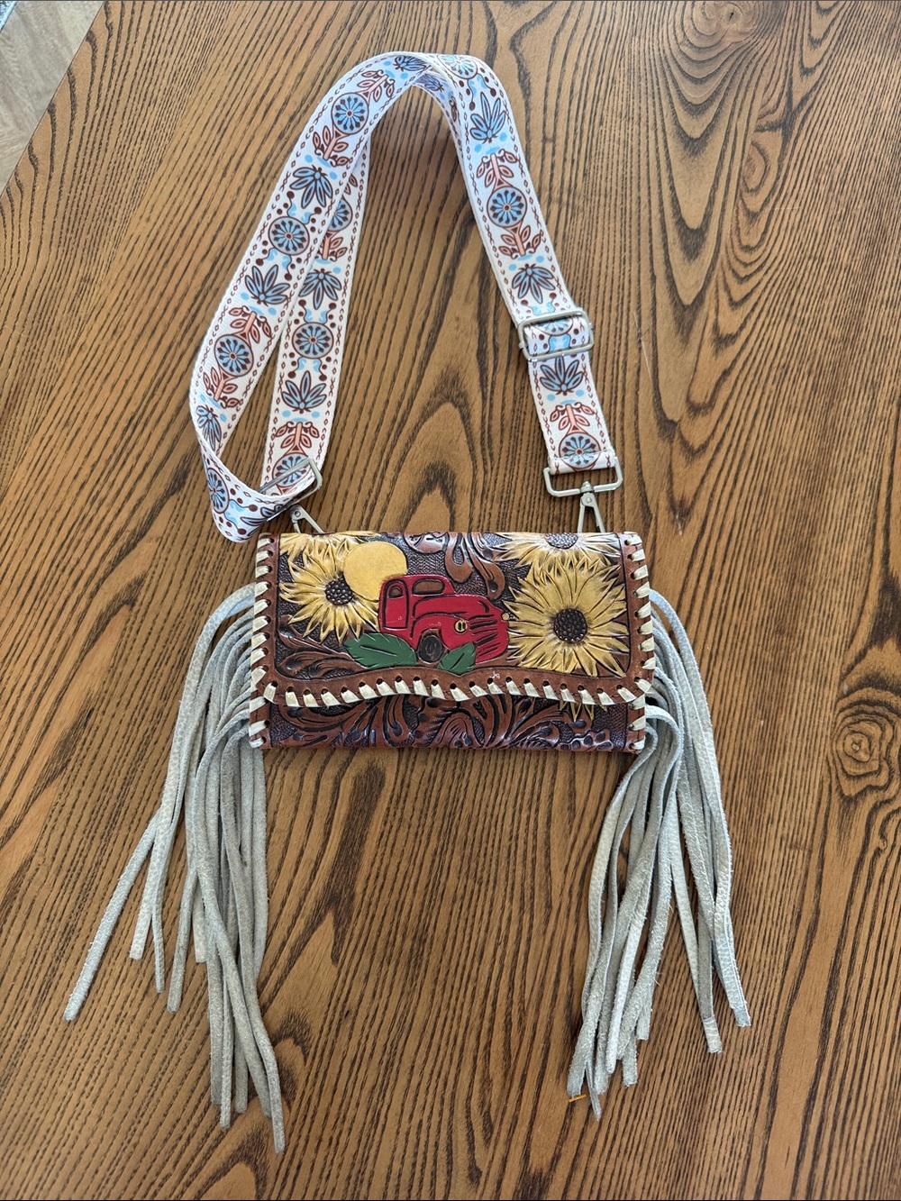American Darling Tooled Sunflower Leather Crossbody Bag